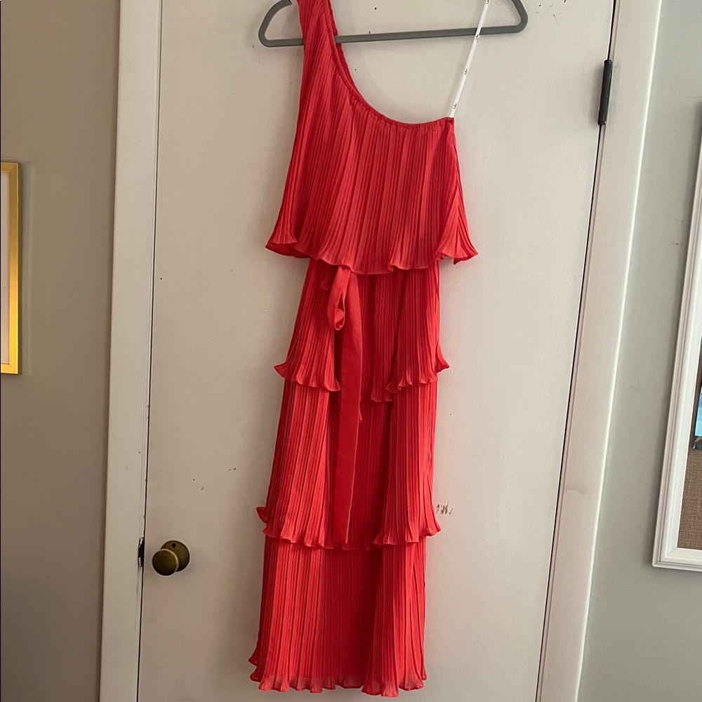 Lulu's Vibrant Coral Pleated Dress